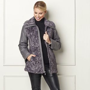 Faux Fur Zip Jacket with Zip-Off Sleeves